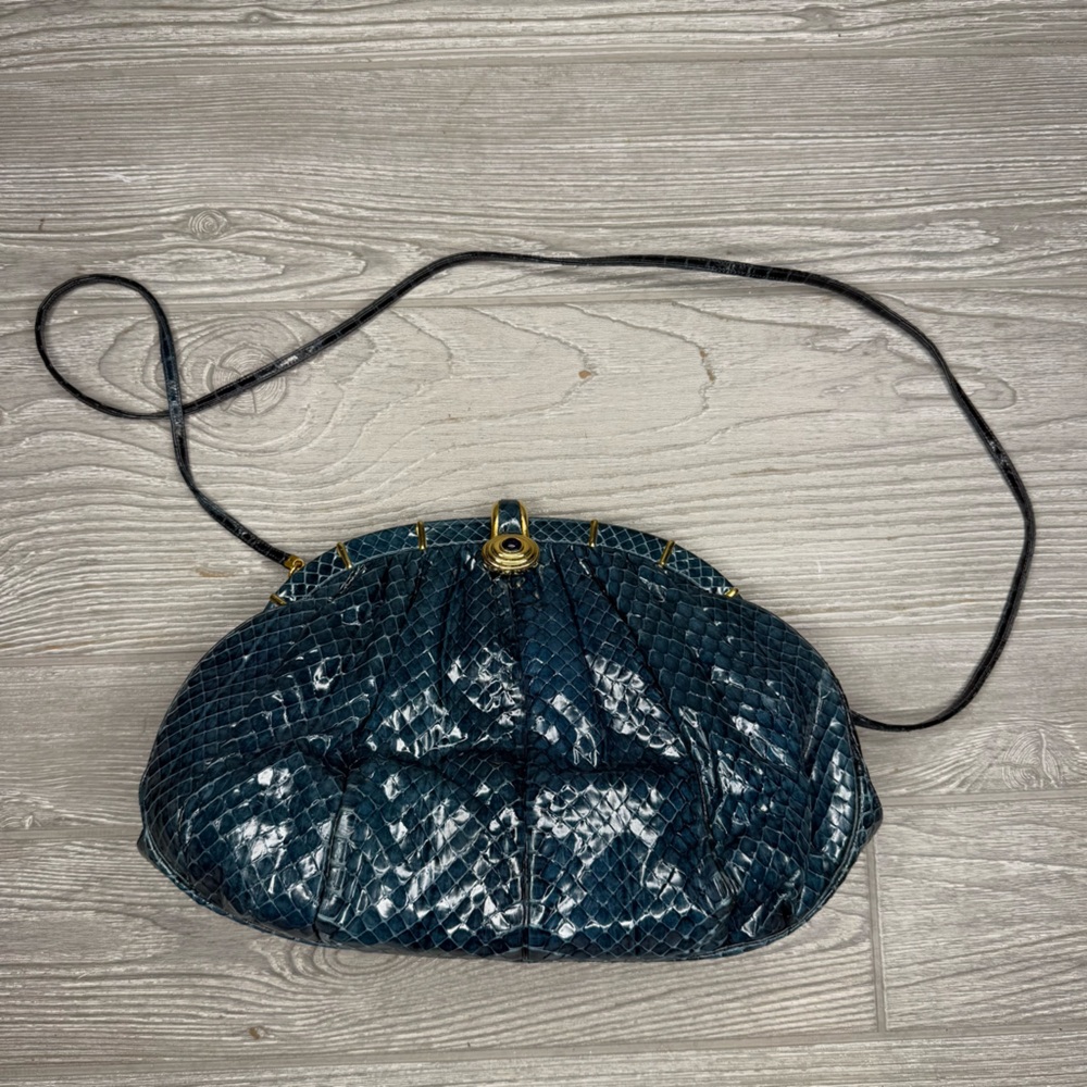 Judith Leiber Python Evening Bag Medium Clutch Cr… - image 2